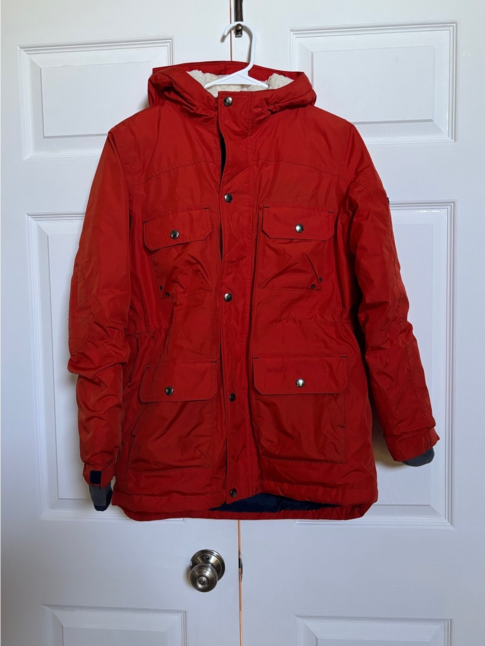 Lands’ End Girls L 14-16 Red Down Parka Sherpa Lined Hooded Winter Coat